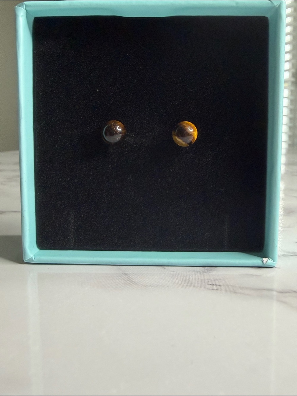 10k Gold Genuine Tigers Eye Earrings